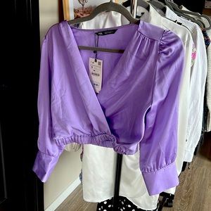 New With Tags! Zara Cropped Wrap Blouse Mauve Size S Ref 8372/261